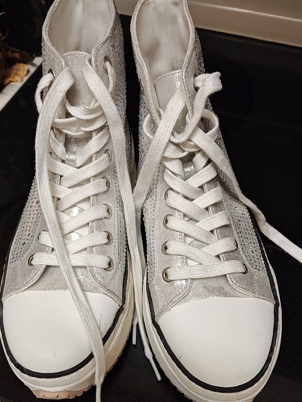 Wild Pair Women's Silver Glitter High-Top Sneakers